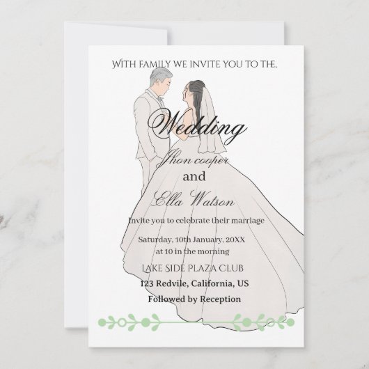 Minimalist Bride and Groom Wedding Illustration 招待状 (正面)