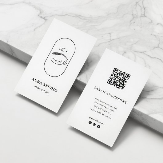 Minimalist Brow Artist Business Card with QR Code  名刺