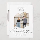 Minimalist Brush Stroke Photo Frame Save the Date 招待状 (正面/裏面)