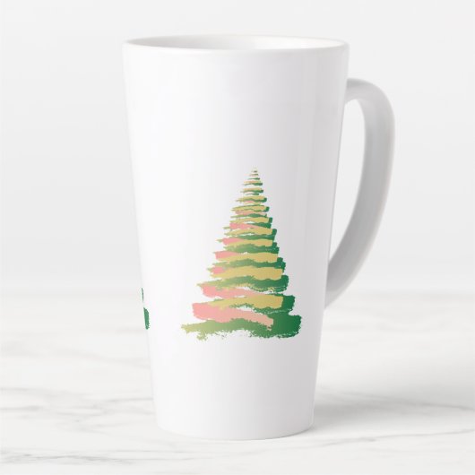 Minimalist Brushstroke Christmas Tree カフェラテマグ (右アングル)
