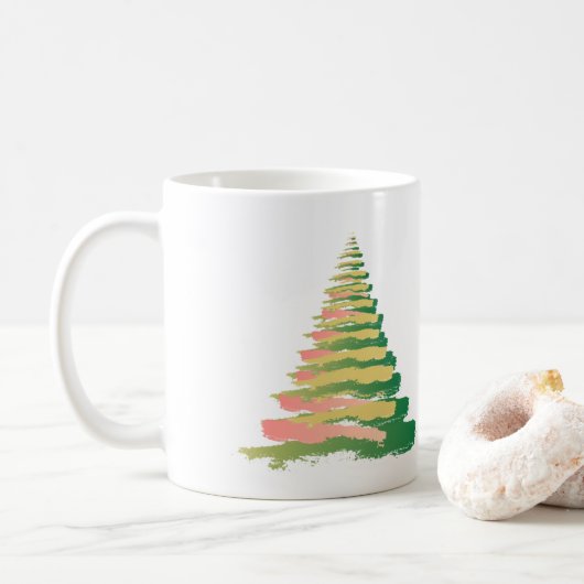 Minimalist Brushstroke Christmas Tree コーヒーマグカップ (ドーナツ)