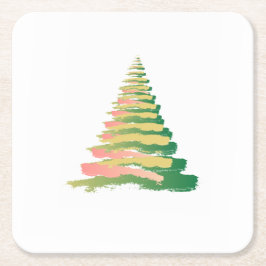 Minimalist Brushstroke Christmas Tree スクエアペーパーコースター