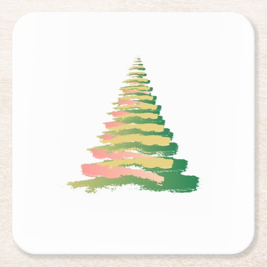 Minimalist Brushstroke Christmas Tree スクエアペーパーコースター (正面)