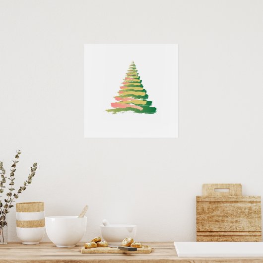 Minimalist Brushstroke Christmas Tree ポスター (キッチン)