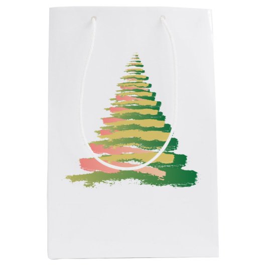 Minimalist Brushstroke Christmas Tree ミディアムペーパーバッグ (正面)