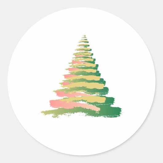 Minimalist Brushstroke Christmas Tree ラウンドシール (正面)
