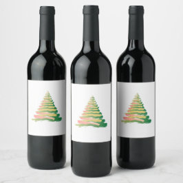Minimalist Brushstroke Christmas Tree ワインラベル