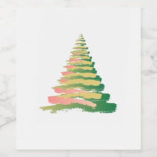 Minimalist Brushstroke Christmas Tree ワインラベル (シングルラベル)