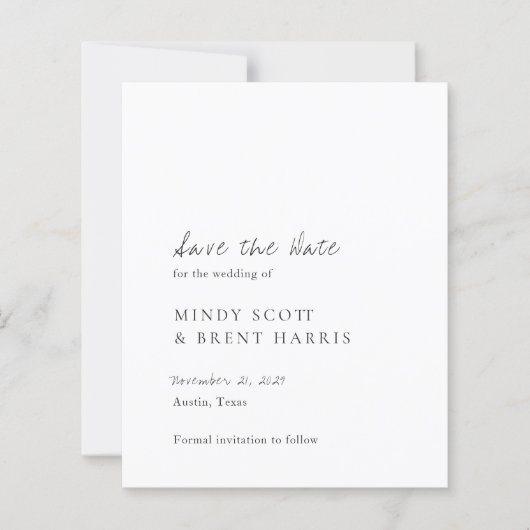 Minimalist Budget Wedding Save the Date (正面)