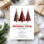 Minimalist buffalo plaid Christmas tree invitation 招待状