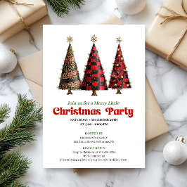 Minimalist buffalo plaid Christmas tree invitation 招待状