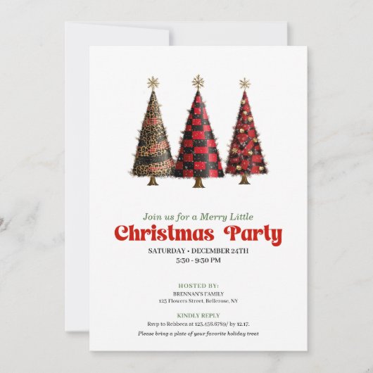 Minimalist buffalo plaid Christmas tree invitation 招待状 (正面)