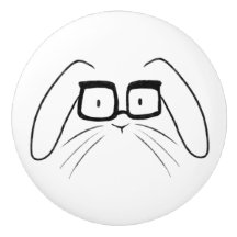 Minimalist Bunnies With Glasses Ceramic Knob
