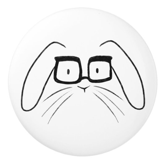 Minimalist Bunnies With Glasses Ceramic Knob セラミックノブ (正面)