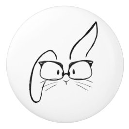 Minimalist Bunny Rabbit with Glasses Ceramic Knob セラミックノブ