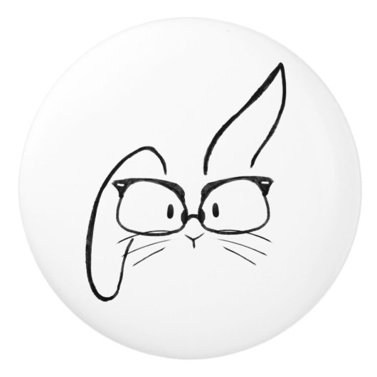 Minimalist Bunny Rabbit with Glasses Ceramic Knob セラミックノブ (正面)