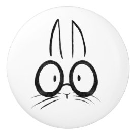 Minimalist Bunny Rabbit With Glasses Ceramic Knob セラミックノブ