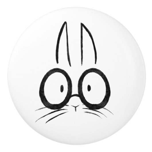 Minimalist Bunny Rabbit With Glasses Ceramic Knob セラミックノブ (正面)