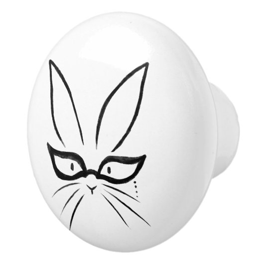 Minimalist Bunny Rabbit With Glasses Ceramic Knob セラミックノブ (右)