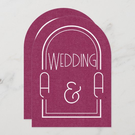Minimalist Burgundy and White Arch Wedding 招待状 (正面/裏面)