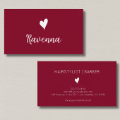 Minimalist Burgundy and White Heart Barber Name 名刺