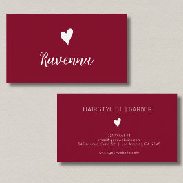 Minimalist Burgundy and White Heart Barber Name 名刺