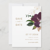 Minimalist Burgundy & Gold SAVE THE DATE 招待状 (正面)