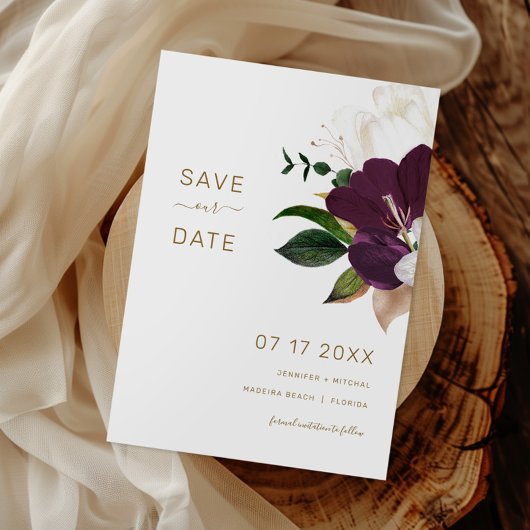 Minimalist Burgundy & Gold SAVE THE DATE 招待状