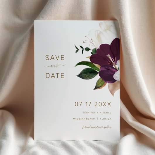 Minimalist Burgundy & Gold SAVE THE DATE 招待状