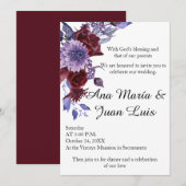 Minimalist Burgundy Lavender Dusty Blue Floral 招待状 (正面/裏面)