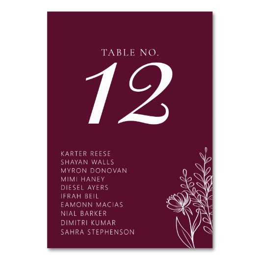 Minimalist Burgundy Modern Classic Wedding Names テーブルナンバー (正面)