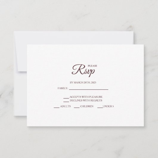 Minimalist Burgundy Wedding RSVP Cards (正面)