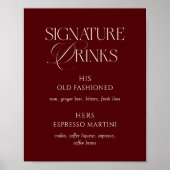 Minimalist Burgundy Wedding Signature Drinks ポスター (正面)