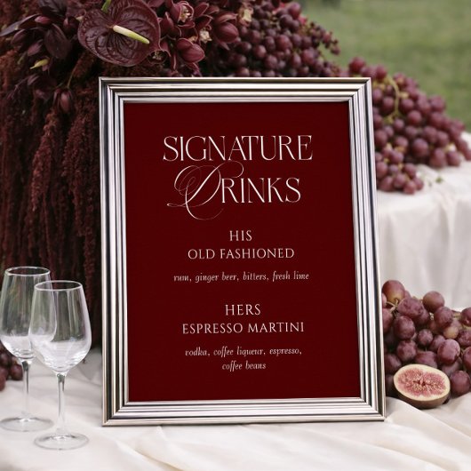 Minimalist Burgundy Wedding Signature Drinks ポスター