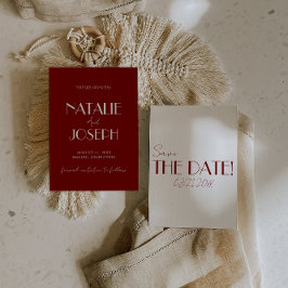 Minimalist Burgundy Whimsical Retro Wedding セーブザデート
