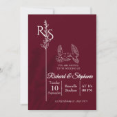 Minimalist Burgundy & White Birds Wedding Invite 招待状 (正面)