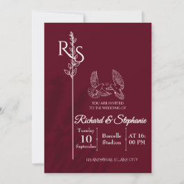 Minimalist Burgundy & White Birds Wedding Invite 招待状