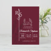 Minimalist Burgundy & White Birds Wedding Invite 招待状 (スタンド正面)
