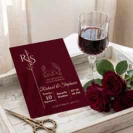 Minimalist Burgundy & White Birds Wedding Invite 招待状