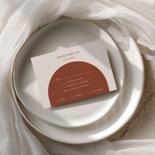 Minimalist Burnt Orange Arch Meal Choice RSVP Card