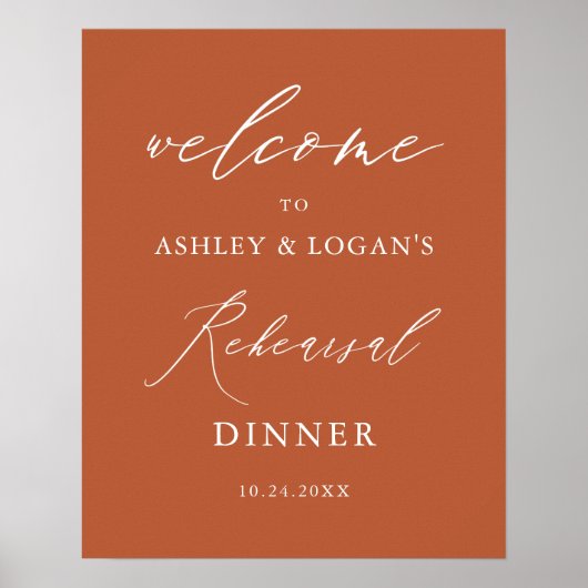 Minimalist Burnt Orange Rehearsal Dinner Welcome ポスター (正面)
