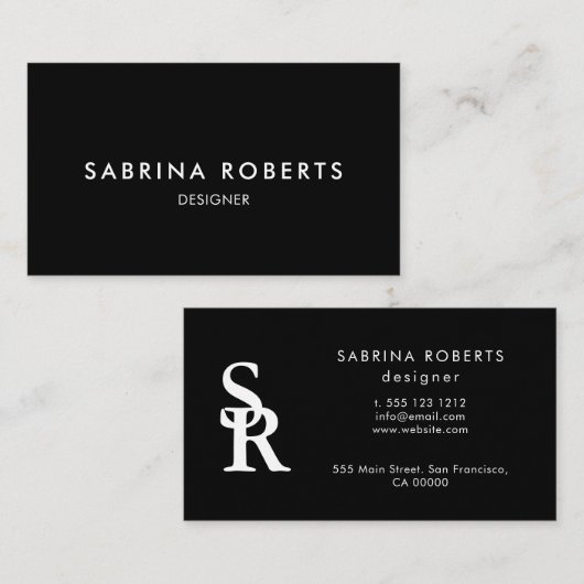 Minimalist Business Card Elegant Black and White  名刺 (正面/裏面)