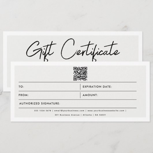 Minimalist Business Logo QR Code Gift Certificate (正面/裏面)