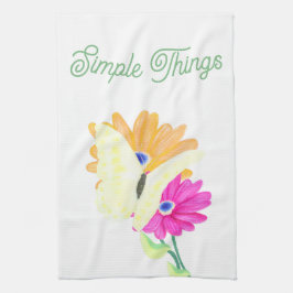 Minimalist Butterfly and Flowers 'Simple Things' キッチンタオル