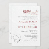 Minimalist Butterfly One Line Art Islamic Wedding 招待状 (正面/裏面)