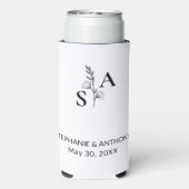 Minimalist BW Monogram Wildflower Wedding スリム缶クーラー (Seltzer裏面)