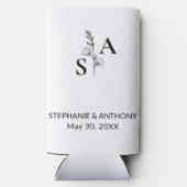 Minimalist BW Monogram Wildflower Wedding スリム缶クーラー (裏面)