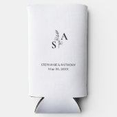 Minimalist BW Monogram Wildflower Wedding スリム缶クーラー (正面)