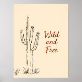 Minimalist Cactus Line Art ポスター (正面)