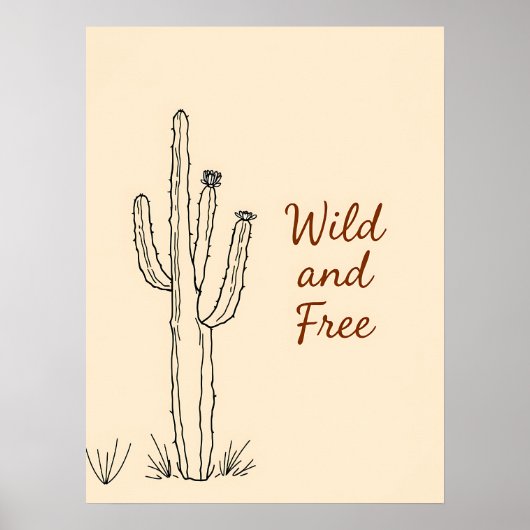 Minimalist Cactus Line Art ポスター (正面)